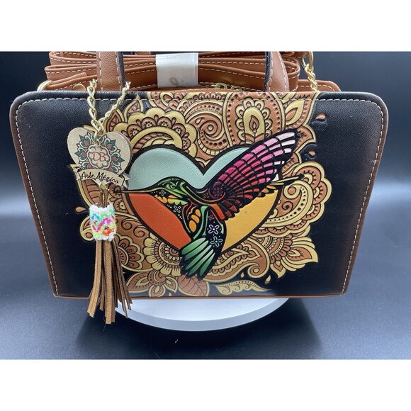 Purse Handbag Cross Body Tote Genuine Leather Humming bird Hand Made  Artisanal - Picture 2 of 6